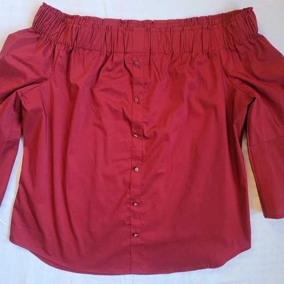 NWT Express Off the Shoulder top burgandy dark red bell sleeves S - Picture 3 of 8